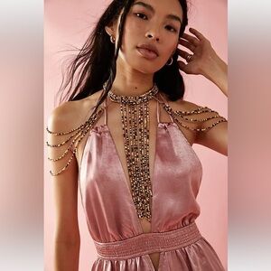 MSRP $68 FREE PEOPLE Baez Body Chain By - Caramel Multi